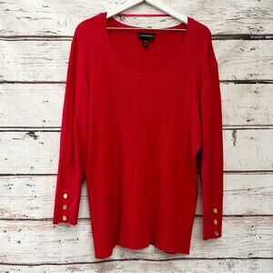 LANE BRYANT Ribbed Red Sweater with Gold Sleeve Buttons Sz 22 24 2X